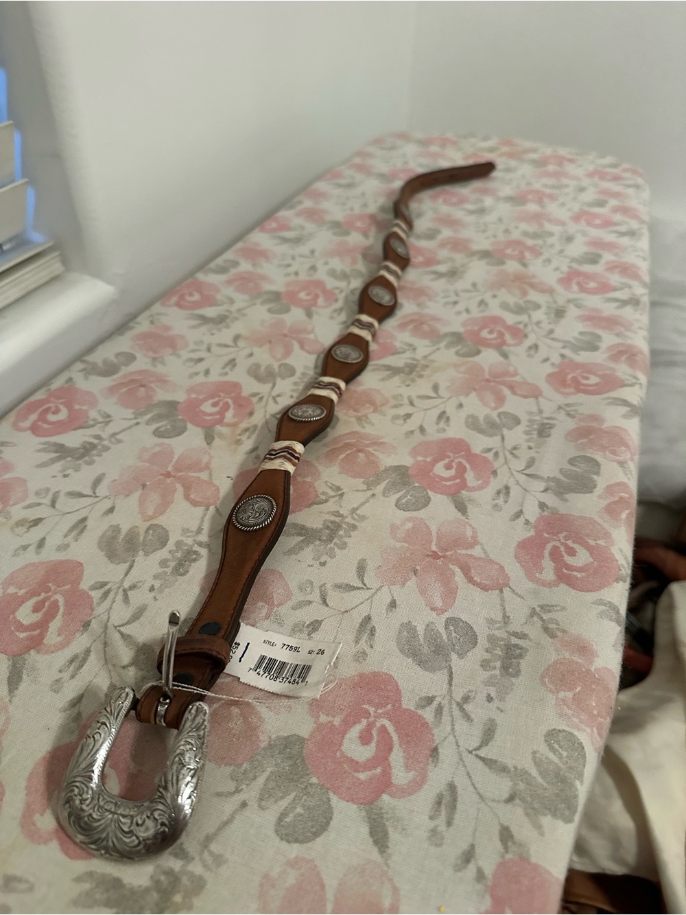 Tony Lama Brown Leather Kids Western Concho Belt with Silver Buckle